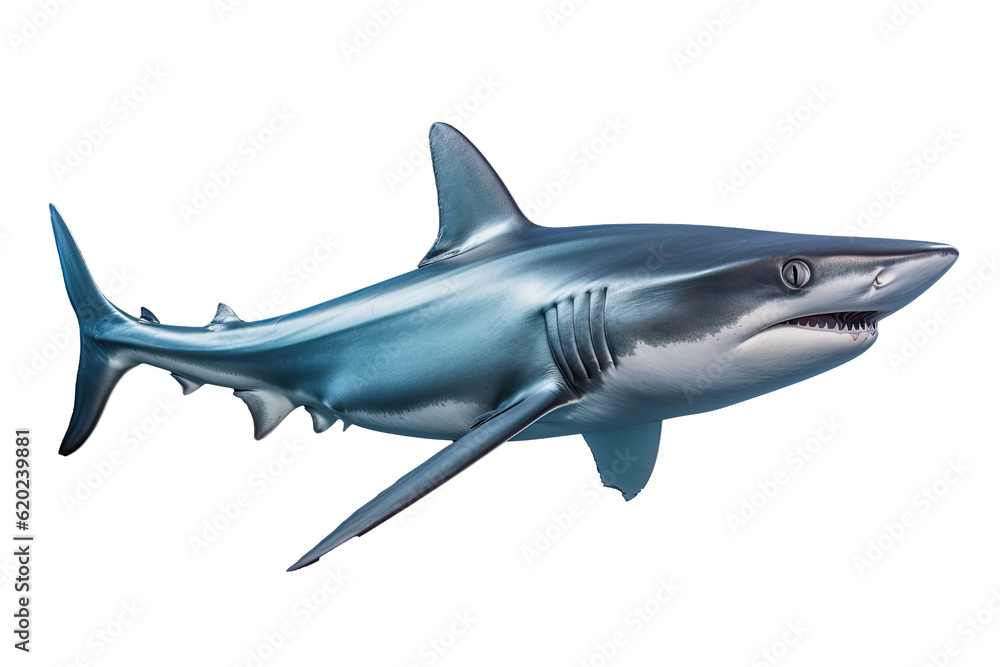 Fototapeta premium shark dangerous, wild, jaws, on transparent background (PNG). Generative AI.