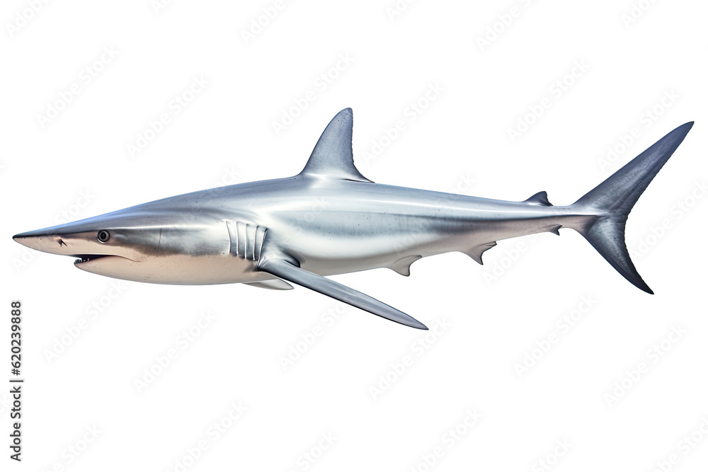 Fototapeta premium shark dangerous, wild, jaws, on transparent background (PNG). Generative AI.