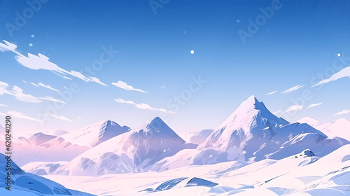 hand drawn cartoon beautiful snow mountain landscape illustration 