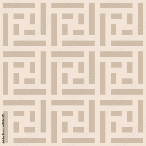 Abstract geometric seamless pattern. Stylish ornament with squares, lines, rectangles, grid, lattice, repeat tiles. Simple elegant beige color texture. Modern geometric background. Subtle geo design