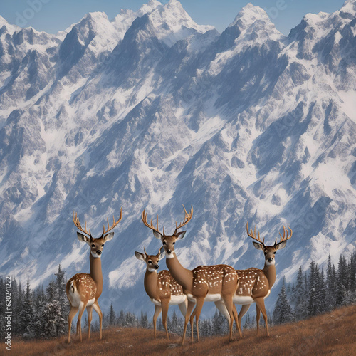 deer grazing in the national park. created with Generative AI technology