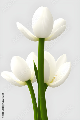 white tulips isolated on white, generative ai	