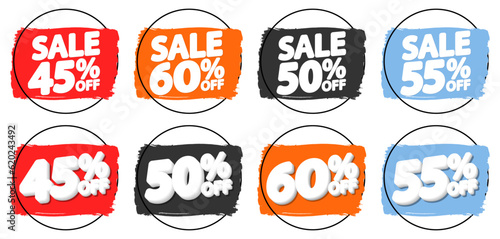 Sale banners design template, discount tags. Set promo icons for online stores, vector illustration