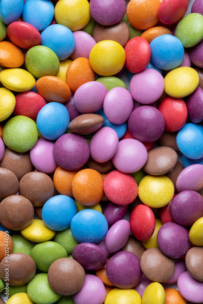 Multicolored chocolates with chocolate filling Multicolored chocolates with chocolate filling
