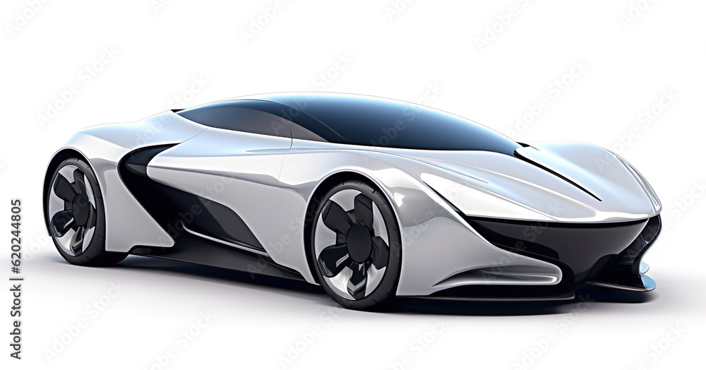 Futuristic fancy car vehicle isolated on white background generative AI illustration. Future vehicles concept
