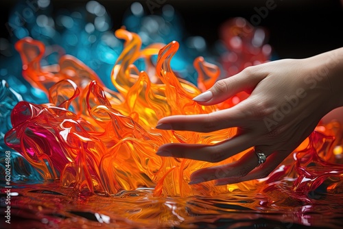 Fluid Rainbow Lgbtq Spectrum: Close - up of hands submerged in a liquid prism, each finger enveloped in a different hue, creating a stunning display of color illustration generative ai photo