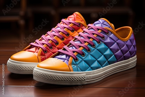 SPectrum Sneakers: Lace up your feet with sneakers that proudly display the spectrum of LGBTQ + colors, walking forward with every stride, embracing diversity illustration generative ai photo