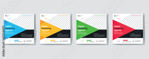 Digital marketing agency social media post template design. Modern corporate banner, poster & flyer with abstract geometric background. Online or web business promotion banner with company logo