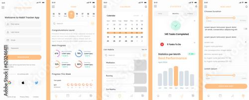 Habit and Health Tracker, Meditation, Exercise  and Running Track App UI Kit Template