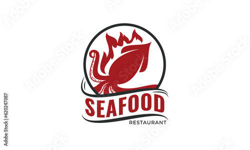 Hot seafood restaurant badge logo design vector