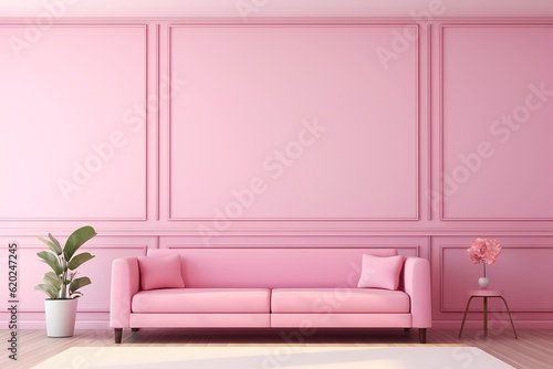 pink sofa in a room with a frame