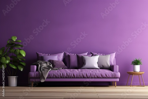 purple sofa in a room with a sofa