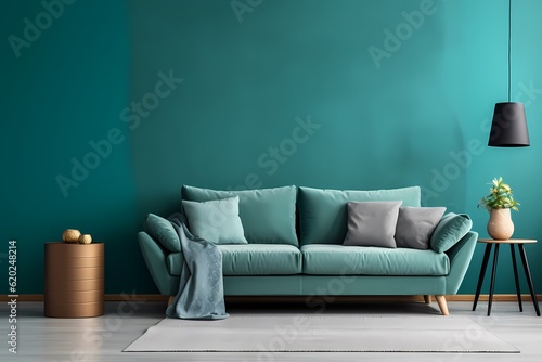 Interior with sofa, modern, home mock-up