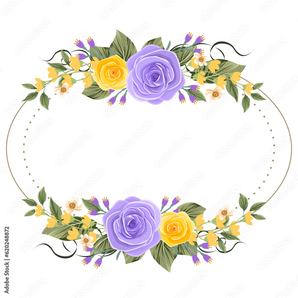 frame with flowers and butterflies ,flower rose vector with circle for background, texture, wrapper pattern, frame or border , greeting card