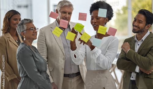 Canvas Print Meeting, presentation and glass with a black woman leading a presentation in a boardroom for company strategy