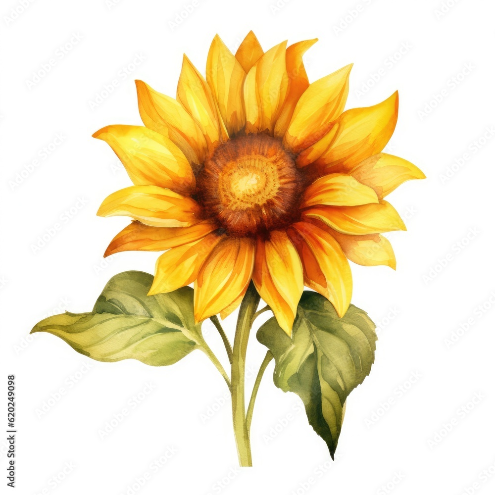 Naklejka premium Colorful watercolor sunflower illustration on a white background. Generative AI