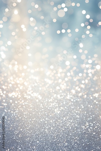 Christmas background with snowflakes and bokeh glitter effect with room for copy. AI generative art.