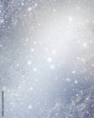 Christmas background with snowflakes and bokeh glitter effect with room for copy. AI generative art.