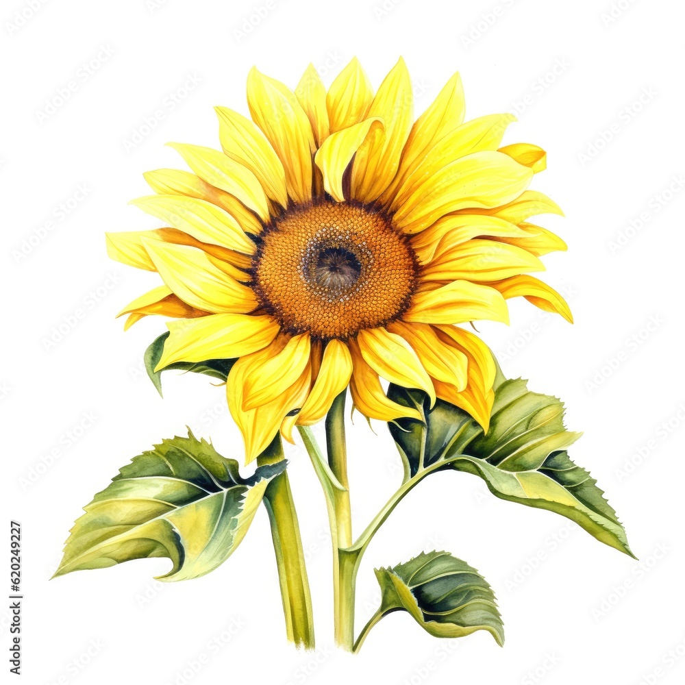 Naklejka premium Colorful watercolor sunflower illustration on a white background. Generative AI