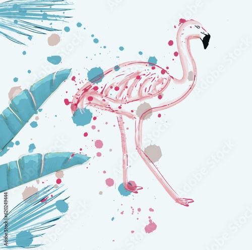 Flamingo exotic vector background watercolor blue splash