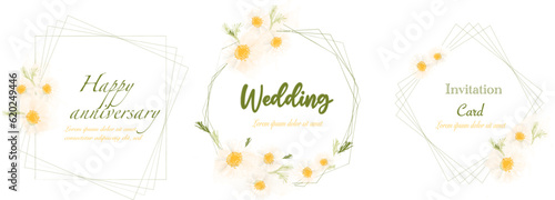 Wedding cards with delicate chamomile flowers vector watercolor