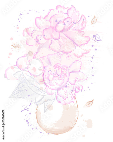 Delicate peony bouquet vector watercolor