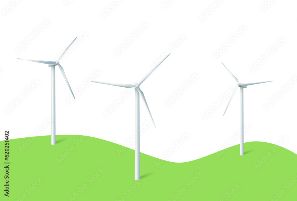 Wind power plant and factory. Wind turbines. Green energy industrial concept. Vector Wind power plant and factory. Wind turbines. Green energy industrial concept. Vector