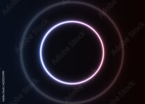 Round shiny frame background with light bursts. Technology background. Vector eps10. Blue with red round