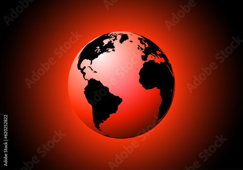 Planeta Tierra al rojo vivo por el calentamiento global  la ola de calor. Desastre natural. Cambio clim  tico. Sequ  a global