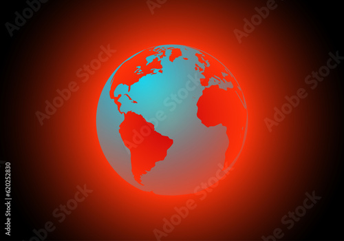 Planeta Tierra al rojo vivo desintegrándose por el calentamiento global, la ola de calor. Desastre natural. Cambio climático