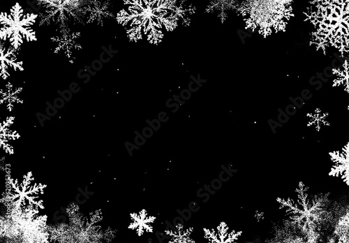 Christmas snowflakes frame in retro dotwork style. Border of winter snow in vintage style.