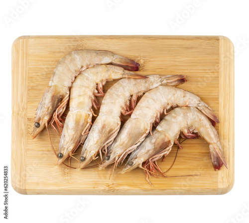 raw jumbo shrimp on a board