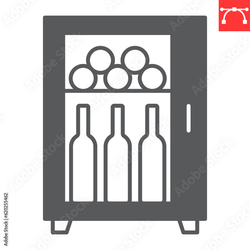 Wine fridge glyph icon, drink and alcohol, refrigerator with bottles vector icon, vector graphics, editable stroke solid sign, eps 10.