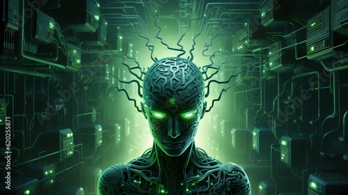 The brain of a human being surrounded by electronic circuits-Generative AI