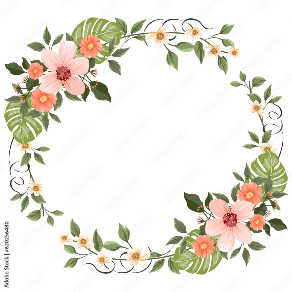 frame with flowers , flower rose vector with circle for background, texture, wrapper pattern, frame or border , greeting card