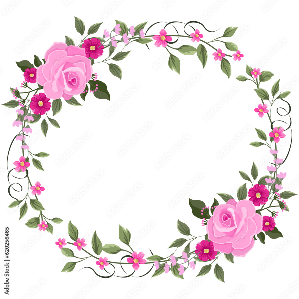 pink rose frame ,flower rose vector with circle for background, texture, wrapper pattern, frame or border , greeting card