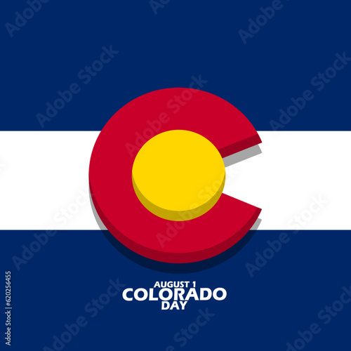 Colorado flag with bold text to commemorate Colorado Day on August 1st