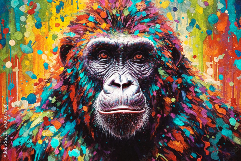 Portrait of a Gorilla with Psychedelic Background