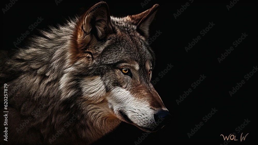 Fototapeta premium wolf isolated black background generative ai