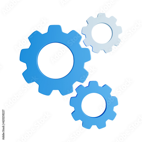 Realistic blue and white gears sign 3d Illustration icon on white background