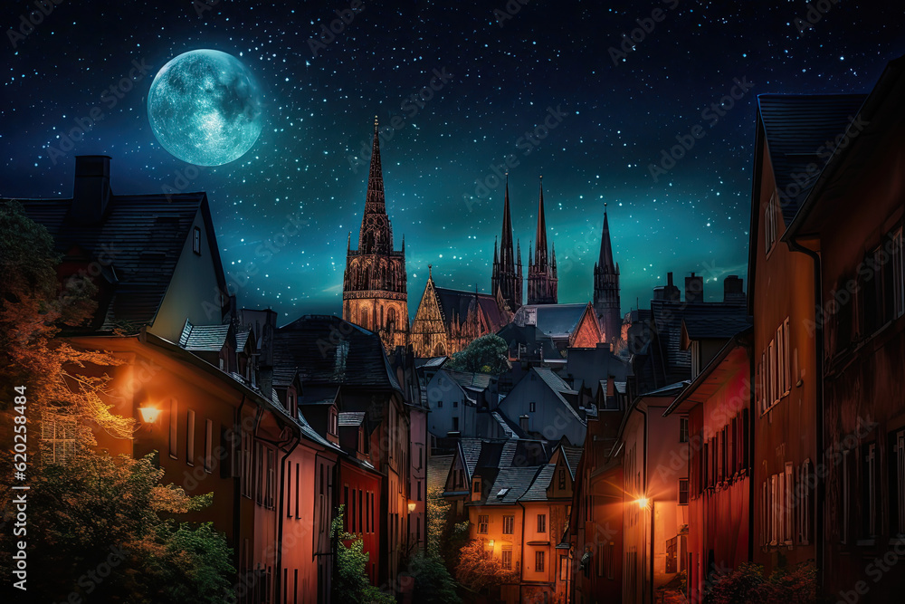 Medieval Cityscape at Night