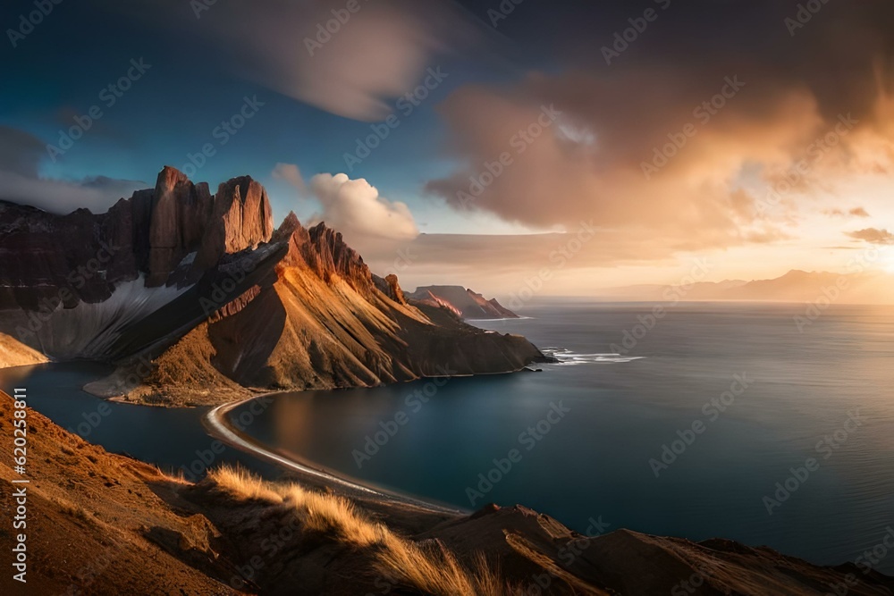 A beautiful view of mountains with sunrise
