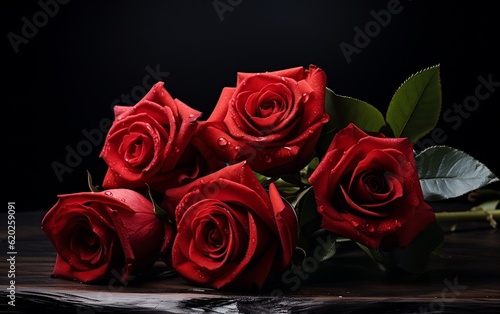 A bouquet of red roses on the background. Ai