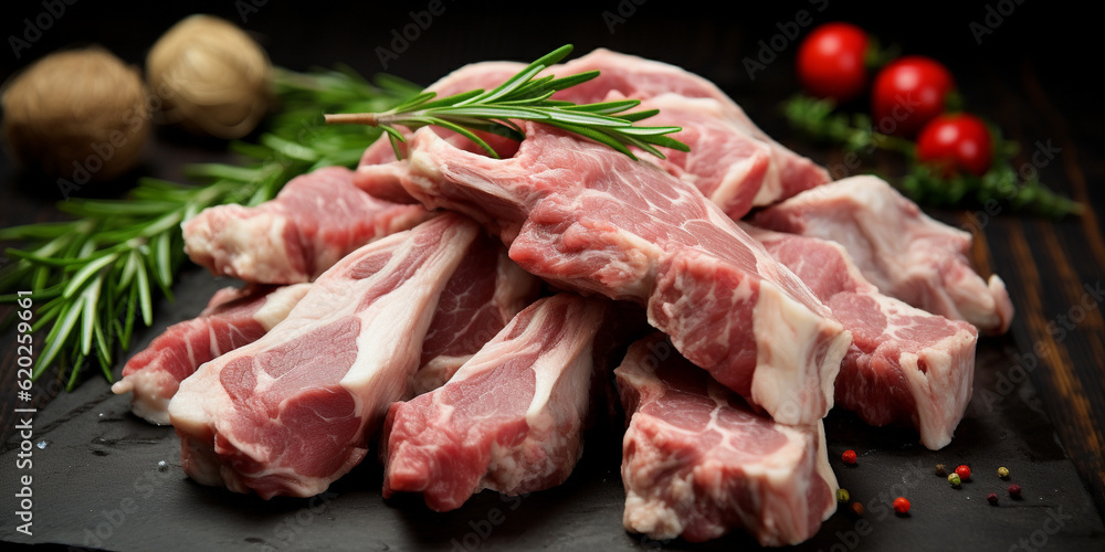 Fresh raw meat or lamb ribs for barbecue party or picnic. AI generated.
