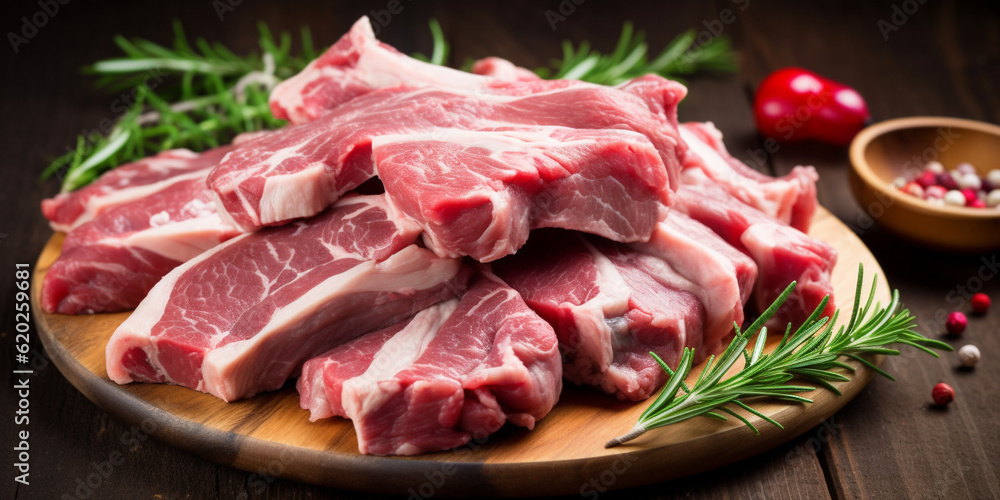 Fresh raw meat or lamb ribs for barbecue party or picnic. AI generated.