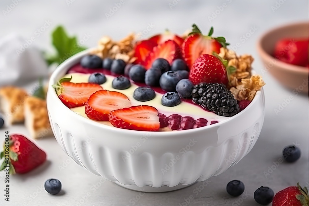 Smoothie bowl with fruit and granola on top (Ai generated) Smoothie bowl with fruit and granola on top (Ai generated)