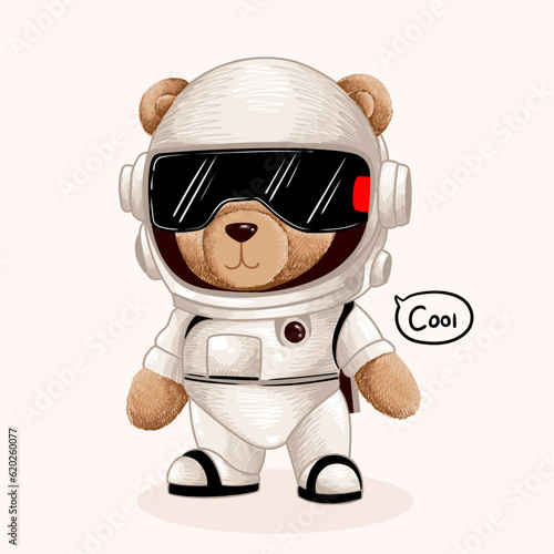 cute of teddy bear wearing futuristic astronaut costume vector illustration