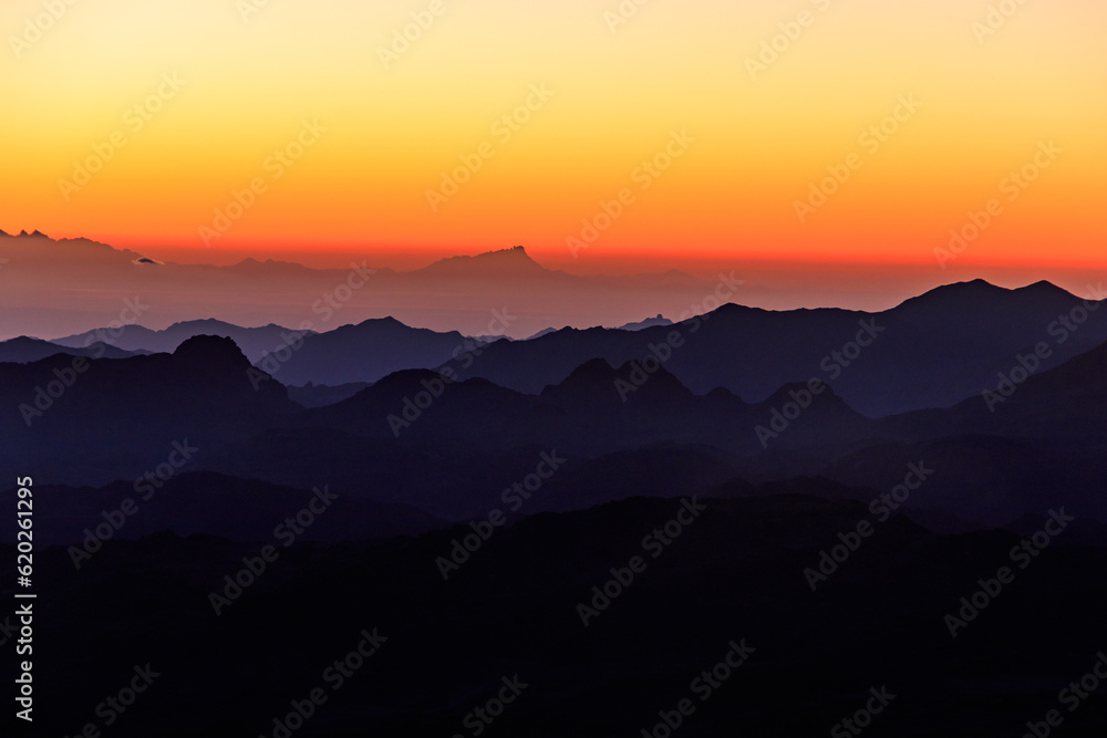 Beautiful sunrise on a top of Mount Sinai (Moses Mount) in Egypt