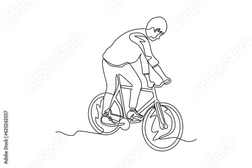 continuous line vector illustration design of people playing bicycles
