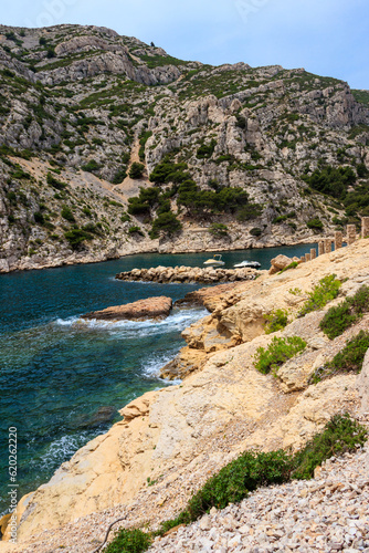 View of Calanque de Morgiou on the Mediterranean shore between Marseille and Cassis in the south of France